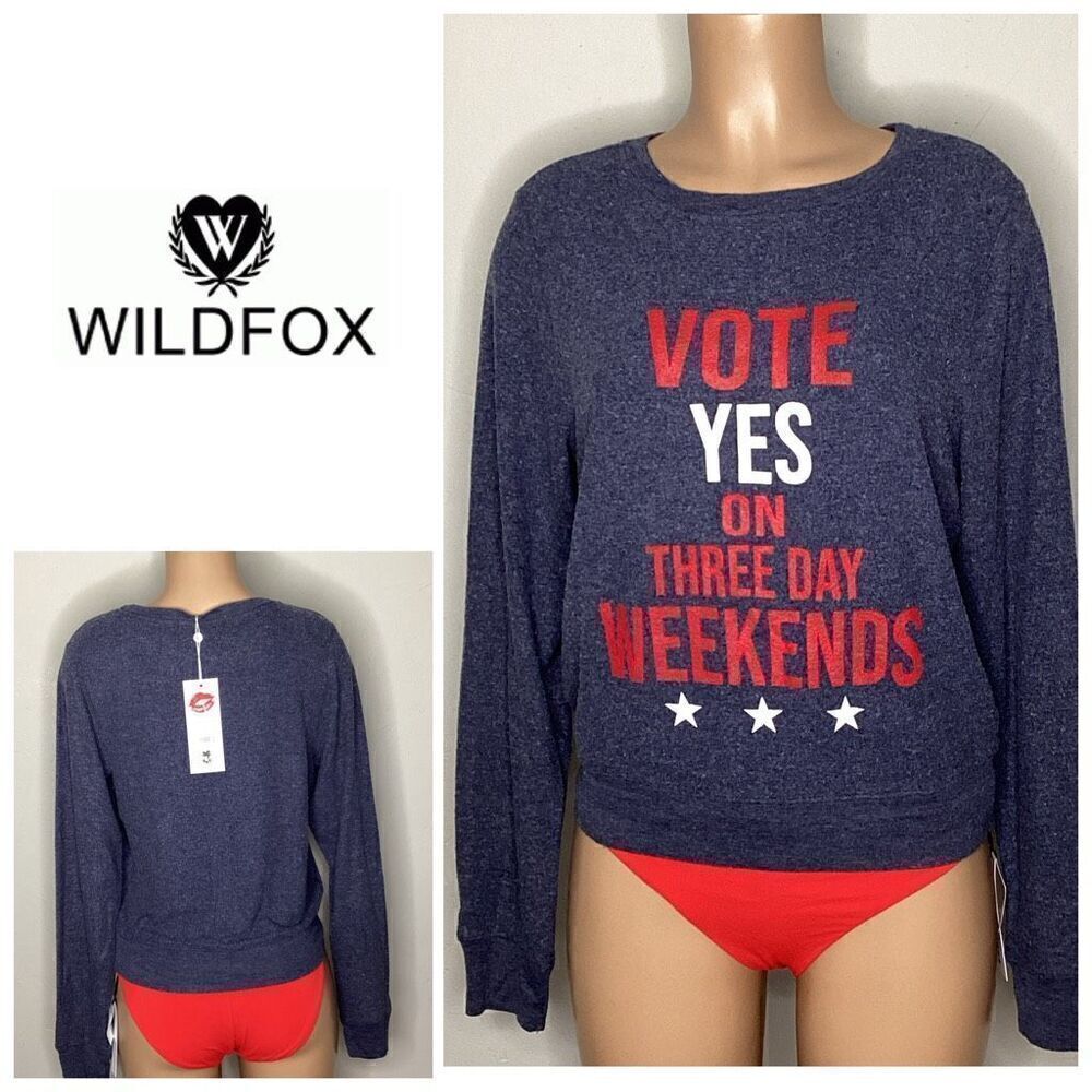 New. WILDFOX navy vote sweatshirt. Small. Retails $129